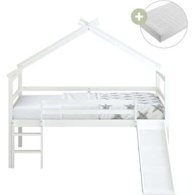 Sunny Cama infantil con tobogán, color blanco - con colchón híbrido 90 x 200 Sunny Cama infantil con tobogán, color blanco - con colchón híbrido 90 x 200