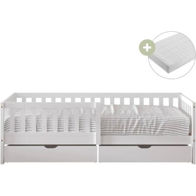 Sunny Cama infantil con 2 cajones, blanco - con colchón híbrido 90 x 200 Sunny Cama infantil con 2 cajones, blanco - con colchón híbrido 90 x 200