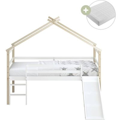 Sunny Cama infantil con tobogán marrón - con colchón híbrido de 90 x 200 Sunny Cama infantil con tobogán marrón - con colchón híbrido de 90 x 200