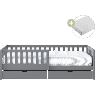 Sunny Cama infantil con 2 cajones, gris - con colchón híbrido de 90 x 200 Sunny Cama infantil con 2 cajones, gris - con colchón híbrido de 90 x 200