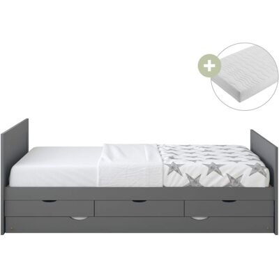 Sunny Cama nido, gris - con colchón híbrido de 90 x 200 Sunny Cama nido, gris - con colchón híbrido de 90 x 200