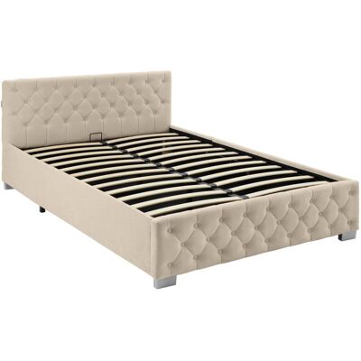 Tectake Cama tapizada con led y somier abatible, 250 kg, 140 x 200 cm, arena Tectake Cama tapizada con led y somier abatible, 250 kg, 140 x 200 cm, arena