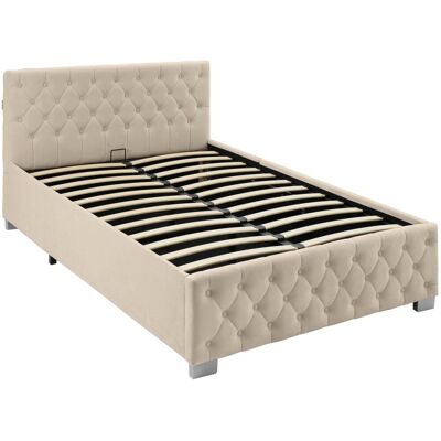 Tectake Cama tapizada con led y somier abatible, 250 kg, 120 x 200 cm, arena Tectake Cama tapizada con led y somier abatible, 250 kg, 120 x 200 cm, arena