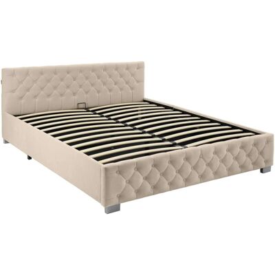 Tectake Cama tapizada con led y somier abatible, 250 kg, 180 x 200 cm, beige Tectake Cama tapizada con led y somier abatible, 250 kg, 180 x 200 cm, beige