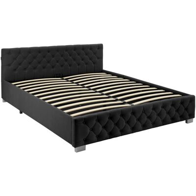 Tectake Cama tapizada con led y somier abatible, 250 kg, 180 x 200 cm, negro Tectake Cama tapizada con led y somier abatible, 250 kg, 180 x 200 cm, negro