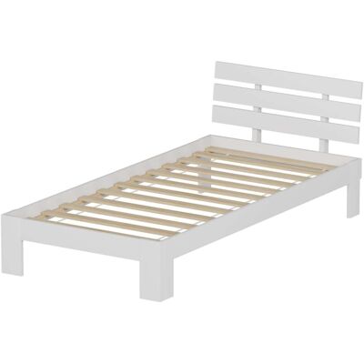 Happy Garden Cama de pino blanco 90x190cm con cabecero y somier de láminas. Happy Garden Cama de pino blanco 90x190cm con cabecero y somier de láminas.