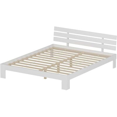 Happy Garden Cama de madera de pino blanco 160x200 con cabecero y somier de láminas Happy Garden Cama de madera de pino blanco 160x200 con cabecero y somier de láminas