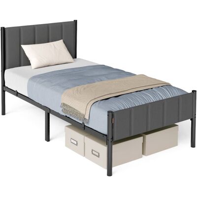 VASAGLE Cama individual con cabecero tapizado de metal color gris VASAGLE Cama individual con cabecero tapizado de metal color gris