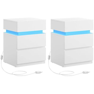 VASAGLE 2 mesitas de noche con luz led 3 cajones de color blanco VASAGLE 2 mesitas de noche con luz led 3 cajones de color blanco