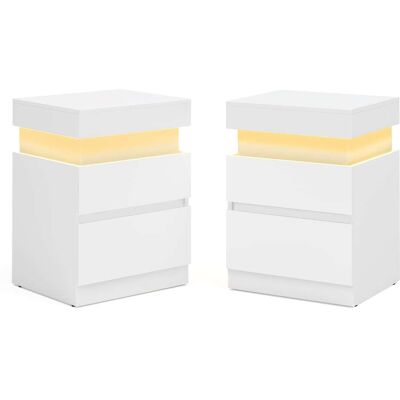 VASAGLE 2 mesitas de noche con regleta de enchufes y led de color blanco VASAGLE 2 mesitas de noche con regleta de enchufes y led de color blanco