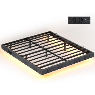 VASAGLE Marco de cama flotante con bordes acolchados led de color gris VASAGLE Marco de cama flotante con bordes acolchados led de color gris