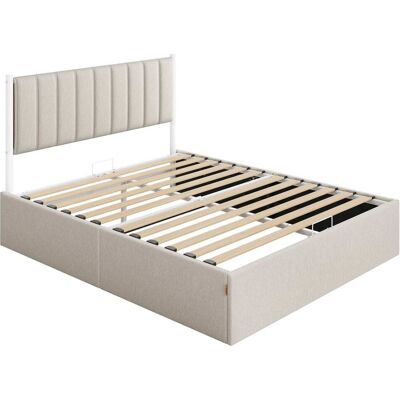 VASAGLE Estructura de cama elevable con almacenaje y cabecero de color beige VASAGLE Estructura de cama elevable con almacenaje y cabecero de color beige
