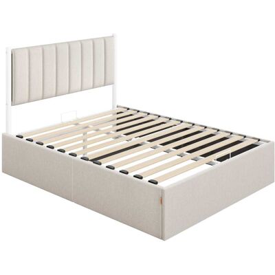 VASAGLE Estructura de cama elevable con almacenaje y cabecero de color beige VASAGLE Estructura de cama elevable con almacenaje y cabecero de color beige