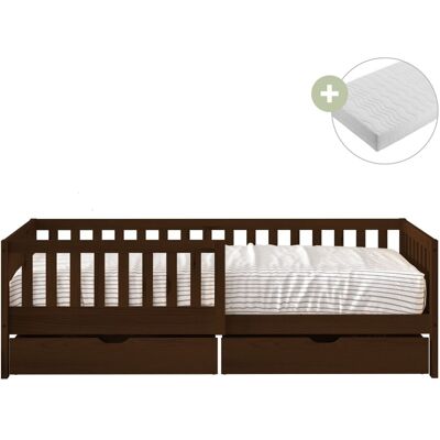 Sunny Cama infantil con 2 cajones, marrón - con colchón híbrido de 90 x 200 Sunny Cama infantil con 2 cajones, marrón - con colchón híbrido de 90 x 200