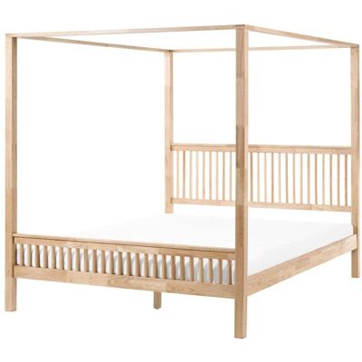 Beliani Cama con dosel de madera marrón 180x200 Beliani Cama con dosel de madera marrón 180x200