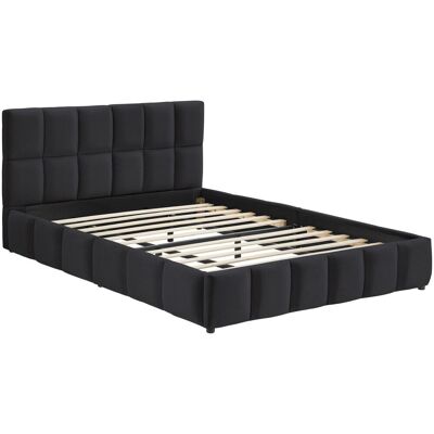 Tectake Cama tapizada, terciopelo, base madera acero, negro 193x220x93cm Tectake Cama tapizada, terciopelo, base madera acero, negro 193x220x93cm
