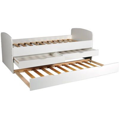 Weber Cama-sofá de 90 x 190 cm con 2 cajones y cajón-cama, color blanco Weber Cama-sofá de 90 x 190 cm con 2 cajones y cajón-cama, color blanco