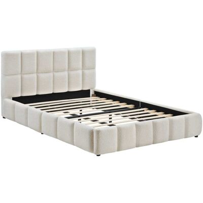 Tectake Cama tapizada, base madera, acero, patas plástico, crema 193x220x93cm Tectake Cama tapizada, base madera, acero, patas plástico, crema 193x220x93cm