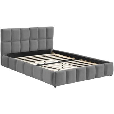 Tectake Cama tapizada, somier láminas, madera acero, 193x220x93cm, gris oscuro Tectake Cama tapizada, somier láminas, madera acero, 193x220x93cm, gris oscuro