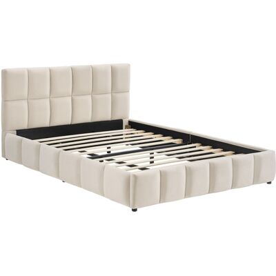 Tectake Cama tapizada, terciopelo, somier lámina, madera, 193x220x93cm, arena Tectake Cama tapizada, terciopelo, somier lámina, madera, 193x220x93cm, arena