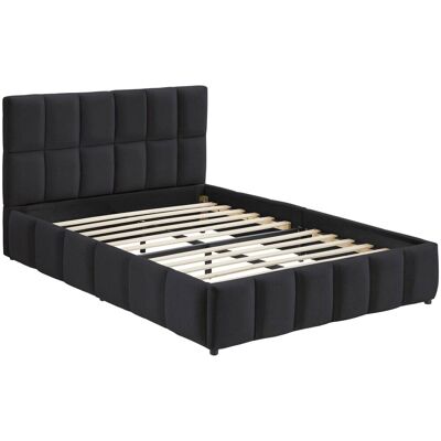 Tectake Cama tapizada, somier lamas, base madera y acero, 133x220x93 cm, negro Tectake Cama tapizada, somier lamas, base madera y acero, 133x220x93 cm, negro