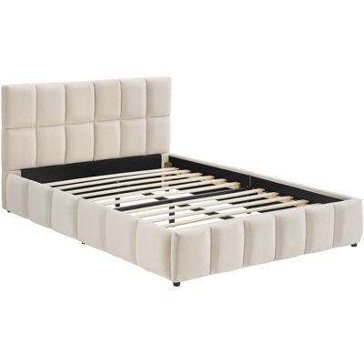 Tectake Cama tapizada, terciopelo, somier de láminas, arena 153x220x93cm Tectake Cama tapizada, terciopelo, somier de láminas, arena 153x220x93cm