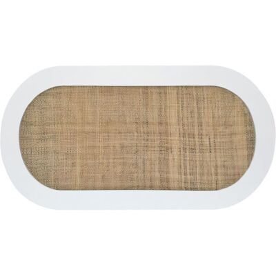 NATYAL Cabecero ovalado de madera con rafia marrón para cama de 135cm blanco NATYAL Cabecero ovalado de madera con rafia marrón para cama de 135cm blanco