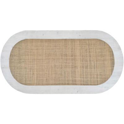 NATYAL Cabecero ovalado de madera rafia marrón cama 135cm blanco envejecido NATYAL Cabecero ovalado de madera rafia marrón cama 135cm blanco envejecido