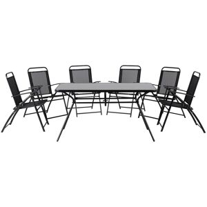 Beliani Conjunto de comedor 6 personas en acero, poliéster negro