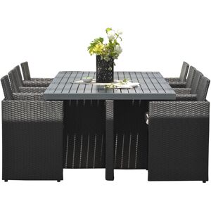 dcb garden Conjunto de comedor empotrable 8 plazas resina trenzada negro