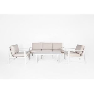 Kactus Republic Conjunto sofá jardín 4pz de aluminio color perla y ratán sintético