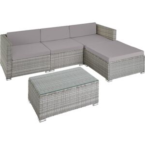 Tectake Conjunto de ratán florenz 4 plazas polietileno acero gris claro/gris