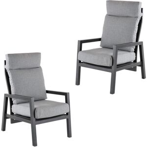 Edenjardin Pack de 2 sillones reclinable aluminio antracita cojines gris