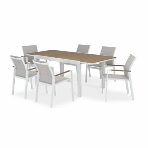 Defora Home Conjunto mesa jardín 200/140x90 cm y 6 sillas aluminio blanco