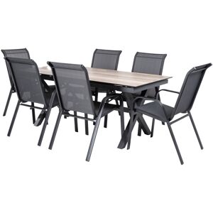 Edenjardin Conjunto de mesa y sillas apilables de jardín mesa 180 a 240 cm negro