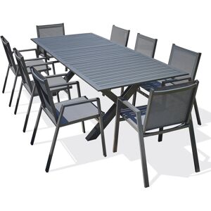 dcb garden Conjunto de comedor de jardín 8 plazas de aluminio gris antracita