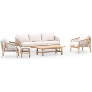 Defora Home Set jardin 5 plazas con reposapies madera y cuerda beige