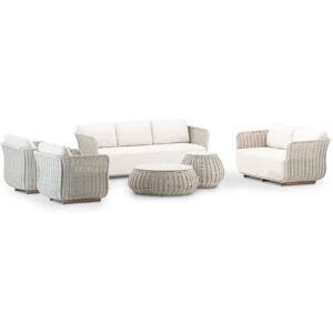 Defora Home Set jardin 7 plazas cuerda gris con 2 mesas redondas cemento