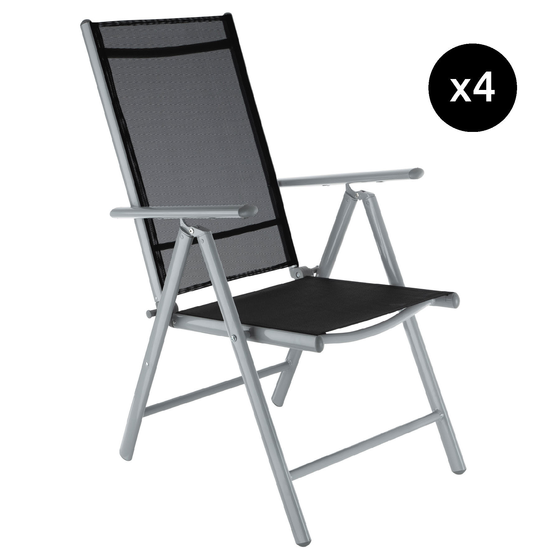 Tectake 4 sillas de jardín plegables de aluminio aluminio negro/plata