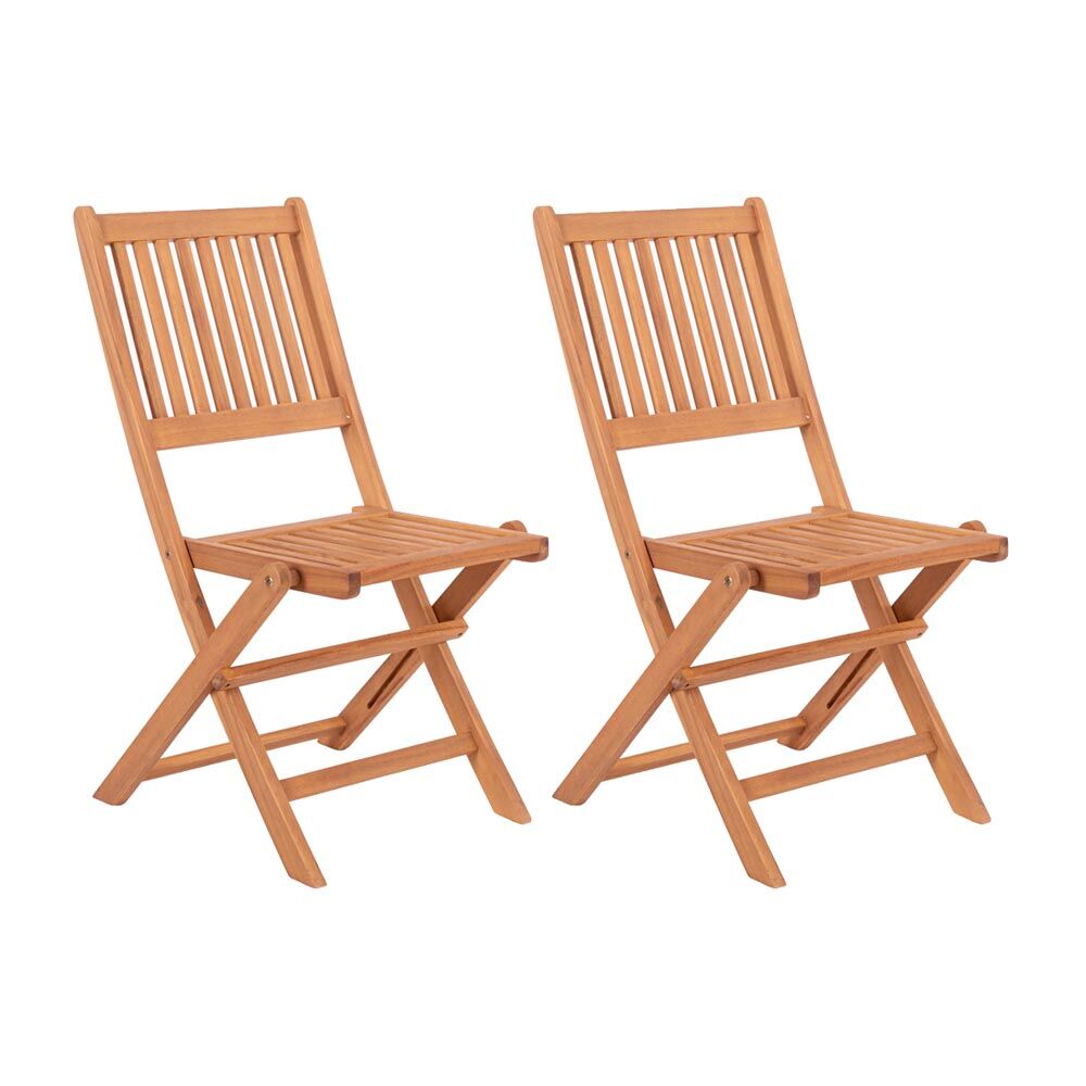 LolaHome Set de 2 sillas de jardín Kate plegables de acacia natural sostenible