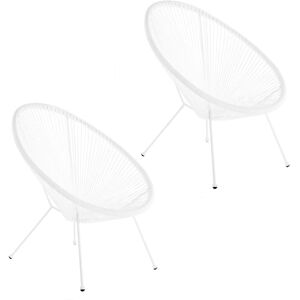 LolaHome Pack de 2 sillones de jardín Acapulco de rattan y metal blancos LolaHome Pack de 2 sillones de jardín Acapulco de rattan y metal blancos