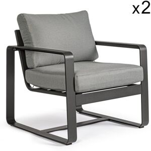 Konte.Design Juego de 2 sillones de aluminio antracita y tela gris Konte.Design Juego de 2 sillones de aluminio antracita y tela gris