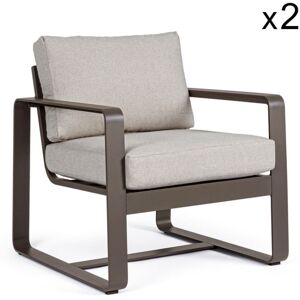 Konte.Design Conjunto de 2 sillones de aluminio color café y tela color tórtola Konte.Design Conjunto de 2 sillones de aluminio color café y tela color tórtola