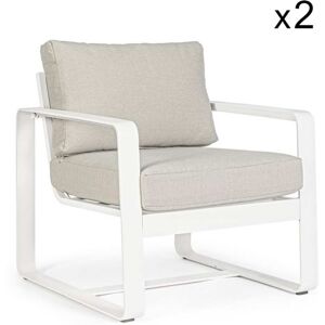 Konte.Design Conjunto de 2 sillones de aluminio blanco y tela gris tórtola Konte.Design Conjunto de 2 sillones de aluminio blanco y tela gris tórtola