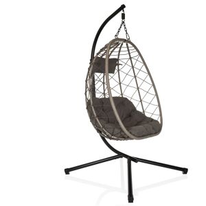 hjh LIVING Silla colgante tejido, ratán pe, hierro negro/gris hjh LIVING Silla colgante tejido, ratán pe, hierro negro/gris