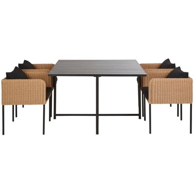 Maisons du Monde Conjunto de exterior de mesa y 4 sillones encajables en resina y aluminio Maisons du Monde Conjunto de exterior de mesa y 4 sillones encajables en resina y aluminio