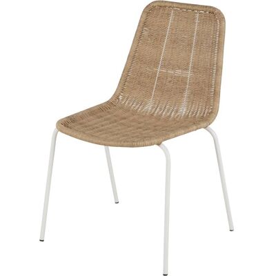 Maisons du Monde Silla de exterior apilable de acero blanco y resina efecto ratán Maisons du Monde Silla de exterior apilable de acero blanco y resina efecto ratán