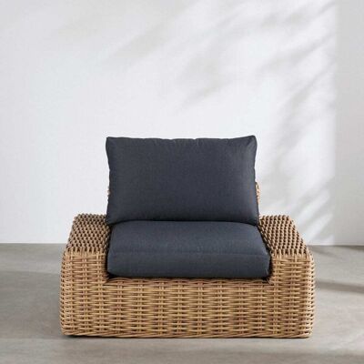 Maisons du Monde Sillón de exterior efecto ratán con cojines antracita Maisons du Monde Sillón de exterior efecto ratán con cojines antracita