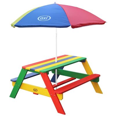 Axi Mesa de picnic infantil con sombrilla, madera, multicolor Axi Mesa de picnic infantil con sombrilla, madera, multicolor