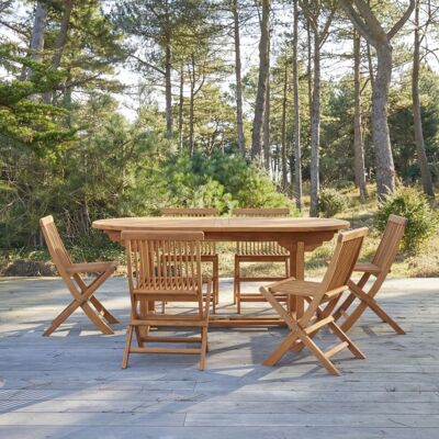 Tikamoon Conjunto de jardín de acacia maciza con 6 sillas Tikamoon Conjunto de jardín de acacia maciza con 6 sillas